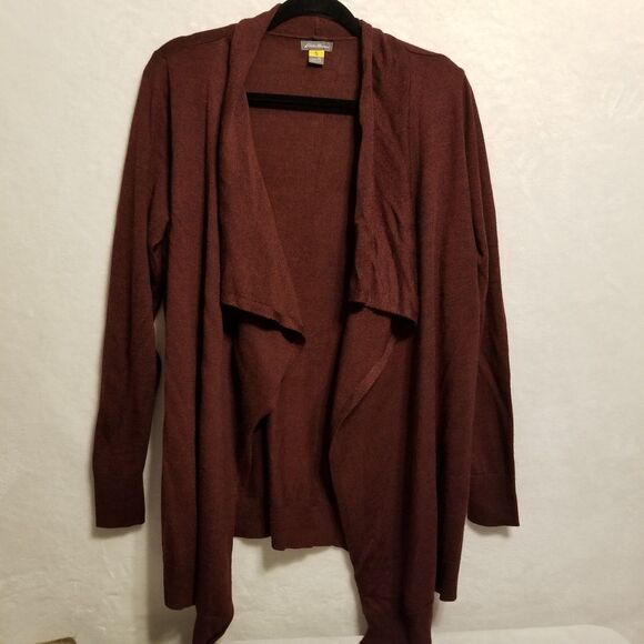Eddie Bauer Travex XL Cardigan Sweater Merino Wool Blend Waterfall Red Brown - Picture 1 of 9